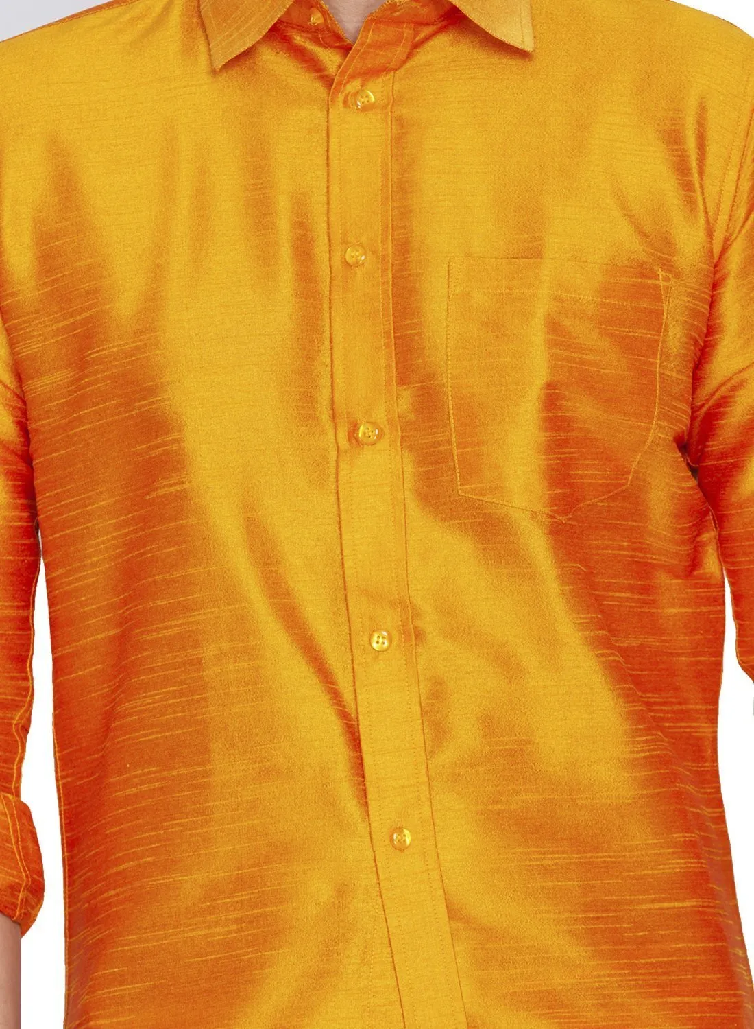 VM By VASTRAMAY Men's Orange Cotton Silk Blend Shirt and Mundu Set
