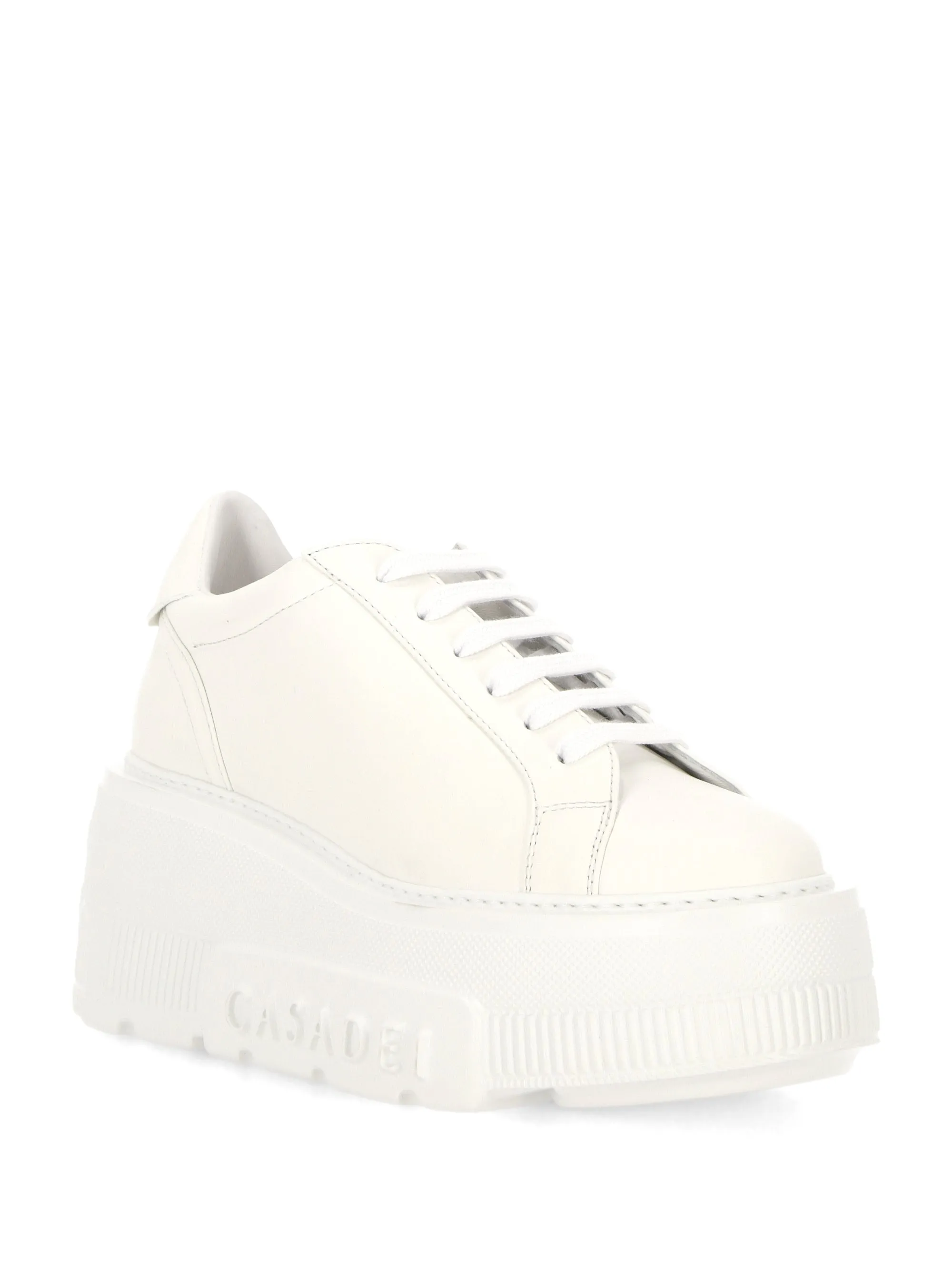 White Calf Leather Lace-Up Sneakers