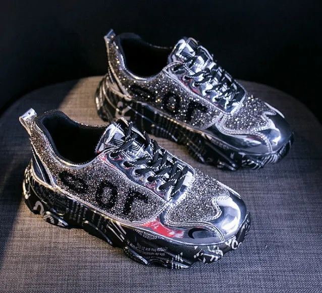 Women Chunky Sneakers Platform Shining Fashion