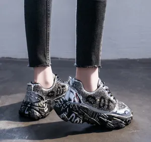 Women Chunky Sneakers Platform Shining Fashion