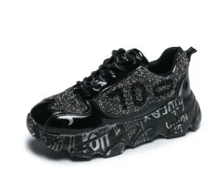 Women Chunky Sneakers Platform Shining Fashion