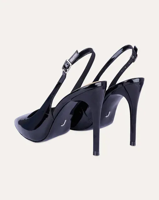 Zapatilla Stiletto Destalonado Negro De Charol