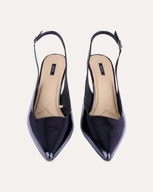 Zapatilla Stiletto Destalonado Negro De Charol