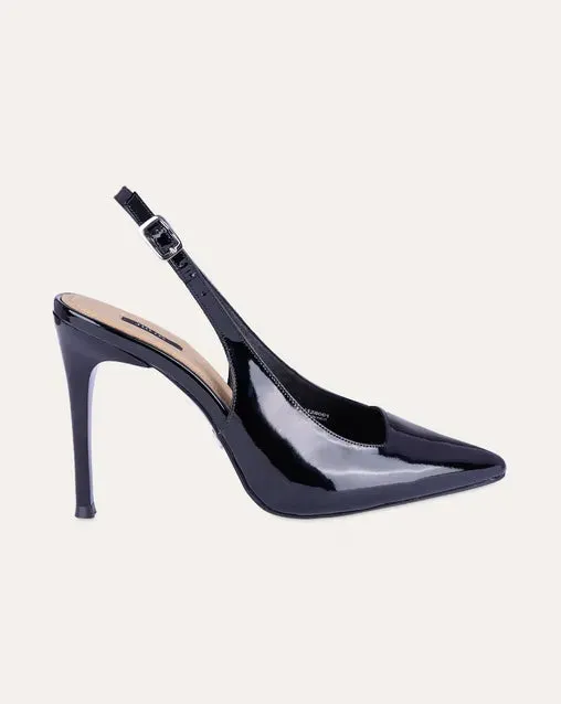 Zapatilla Stiletto Destalonado Negro De Charol